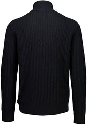 Cardigan Texturizado em Tricô com Gola Alta e Zíper - Preto