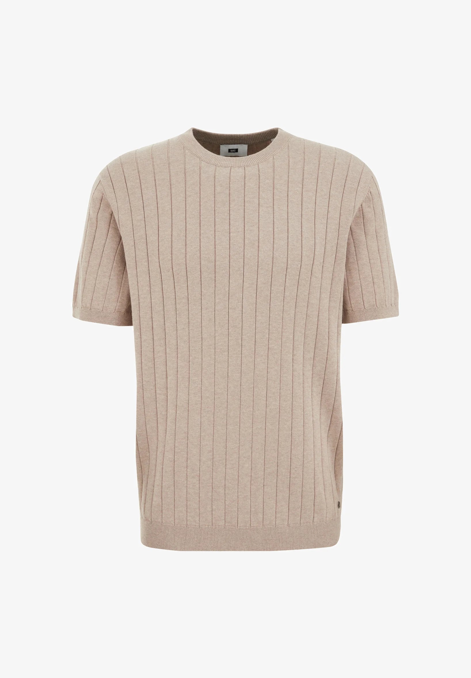 Camiseta Listrada em Algodão Texturizado - Bege