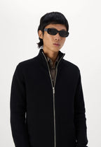 Cardigan Comfort com Gola Alta e Zíper - Preto