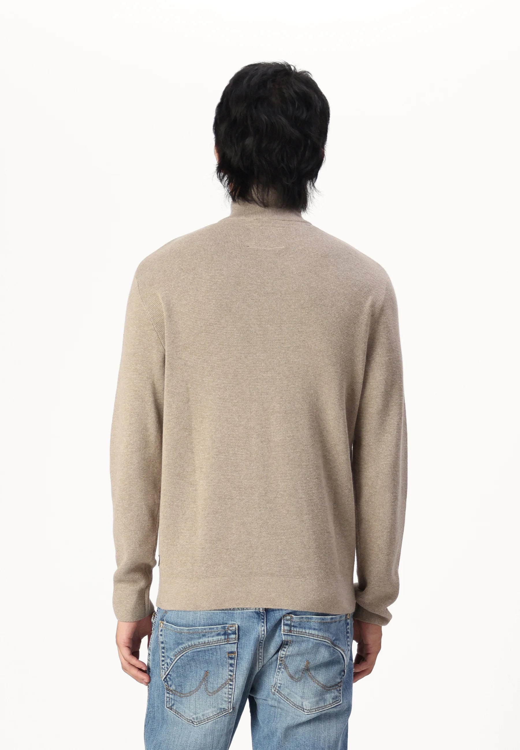 Suéter Comfort Texturizada com Gola Alta e Zíper - Marrom