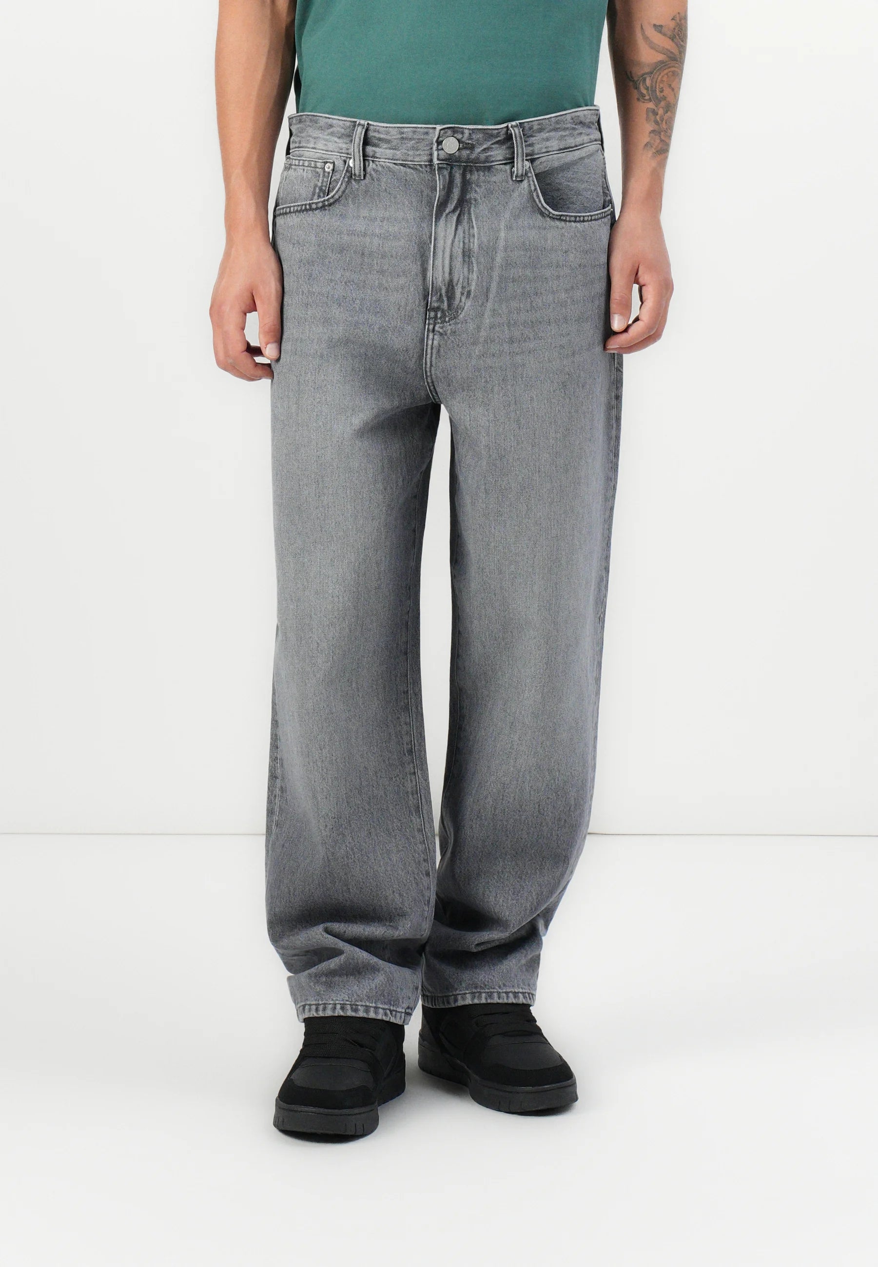 Calça Jeans Baggy - Cinza