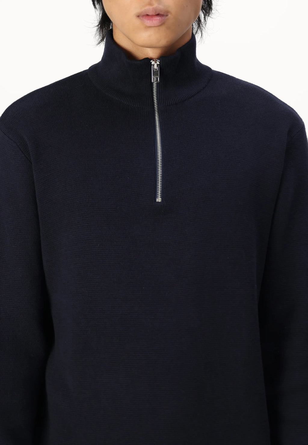 Suéter Comfort Texturizada com Gola Alta e Zíper - Azul marinho