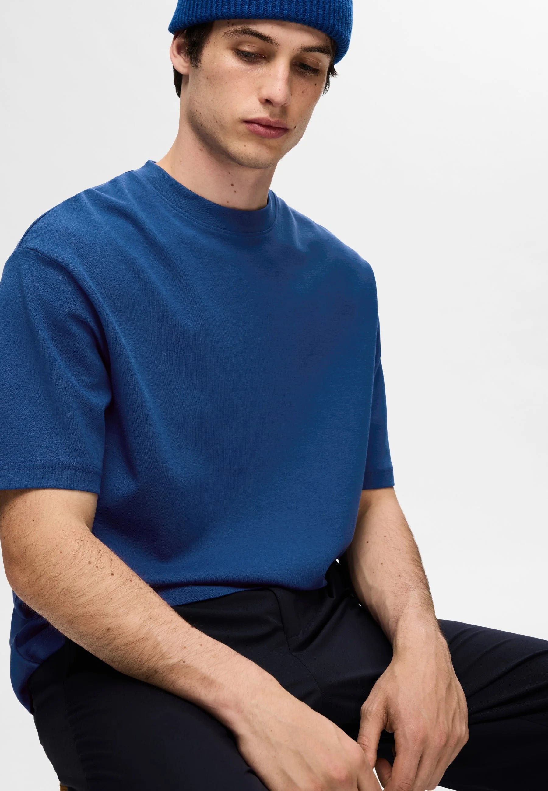 Camiseta Básica Masculina Oversized Gola Redonda - Azul escuro