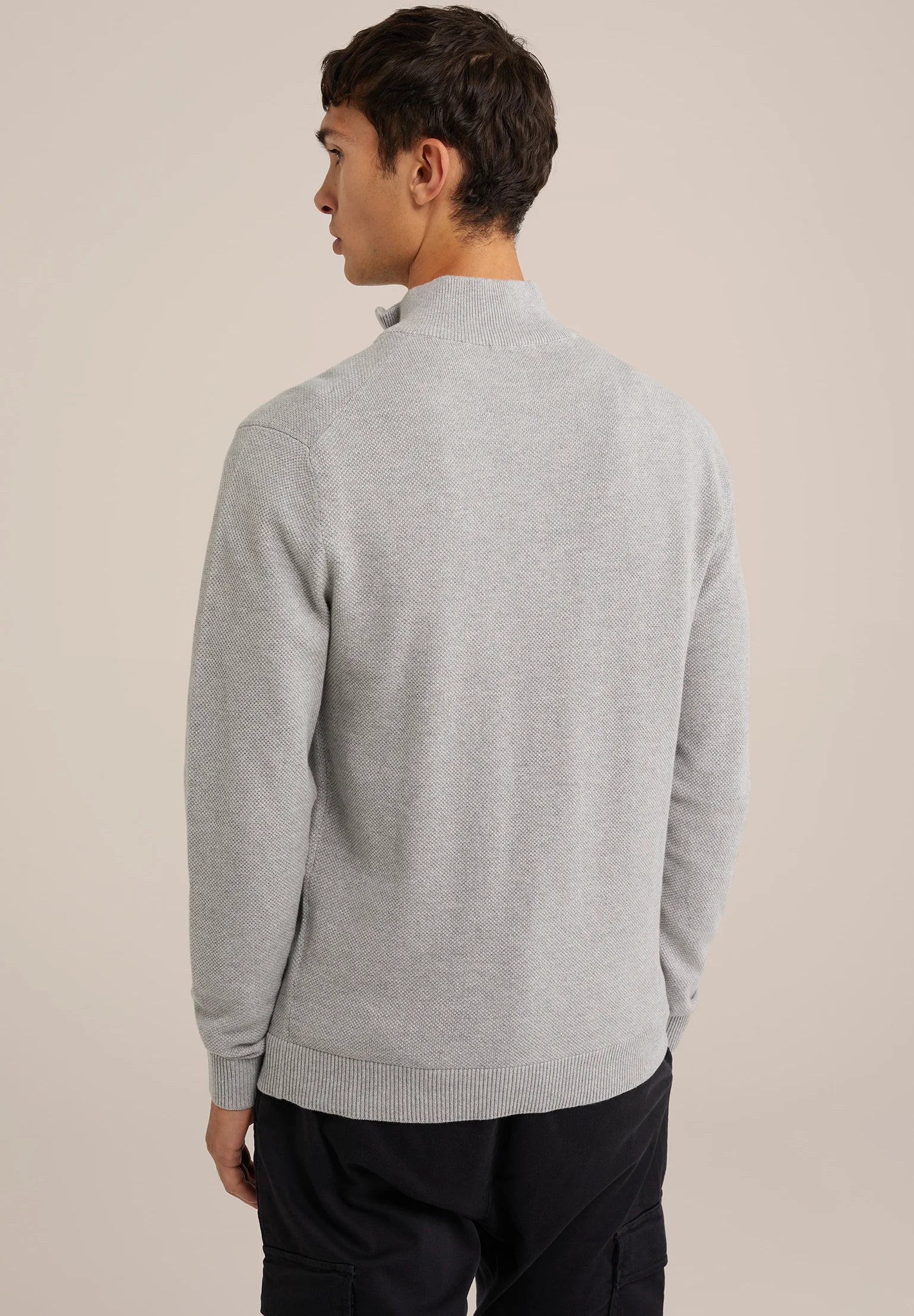 Suéter Masculino em Algodão com Gola Troyer e Zíper - Cinza