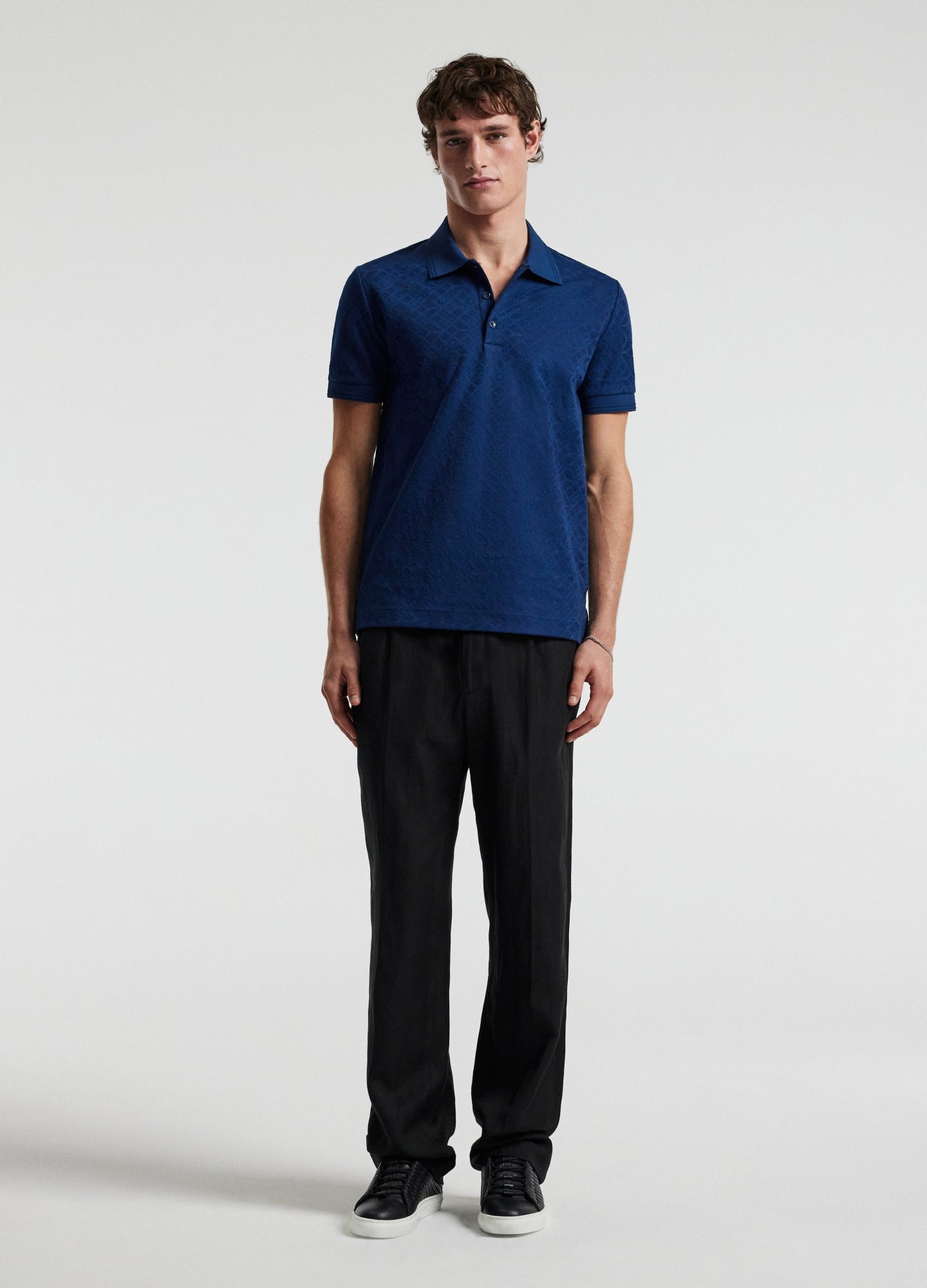 Camisa Polo Monograma Liso - Azul