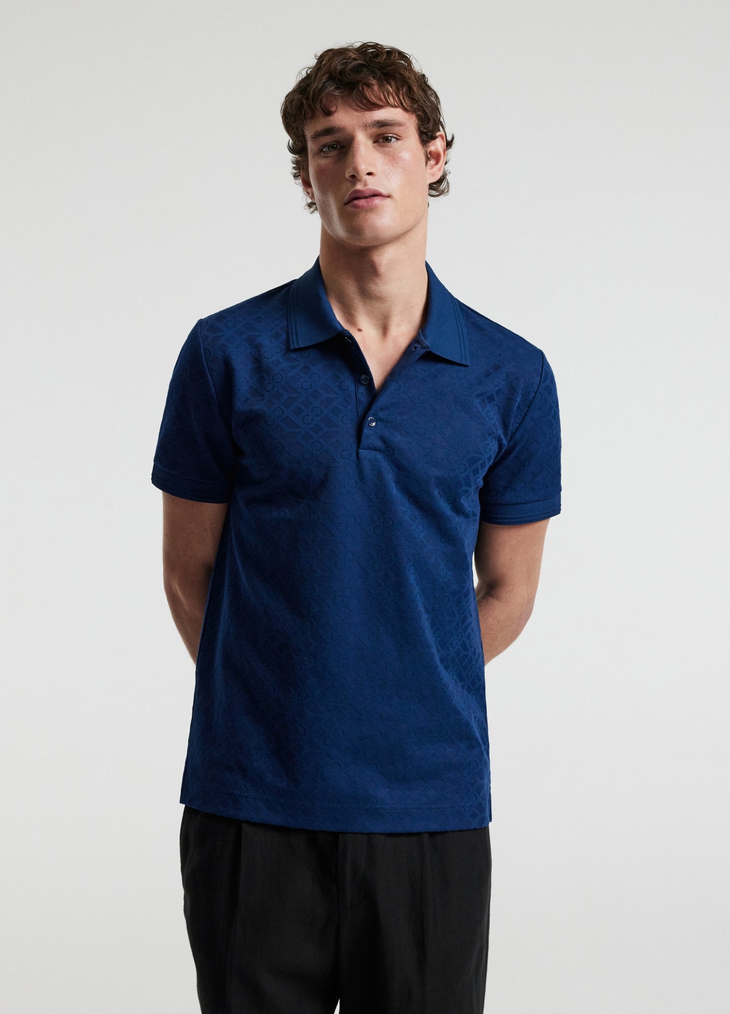 Camisa Polo Monograma Liso - Azul
