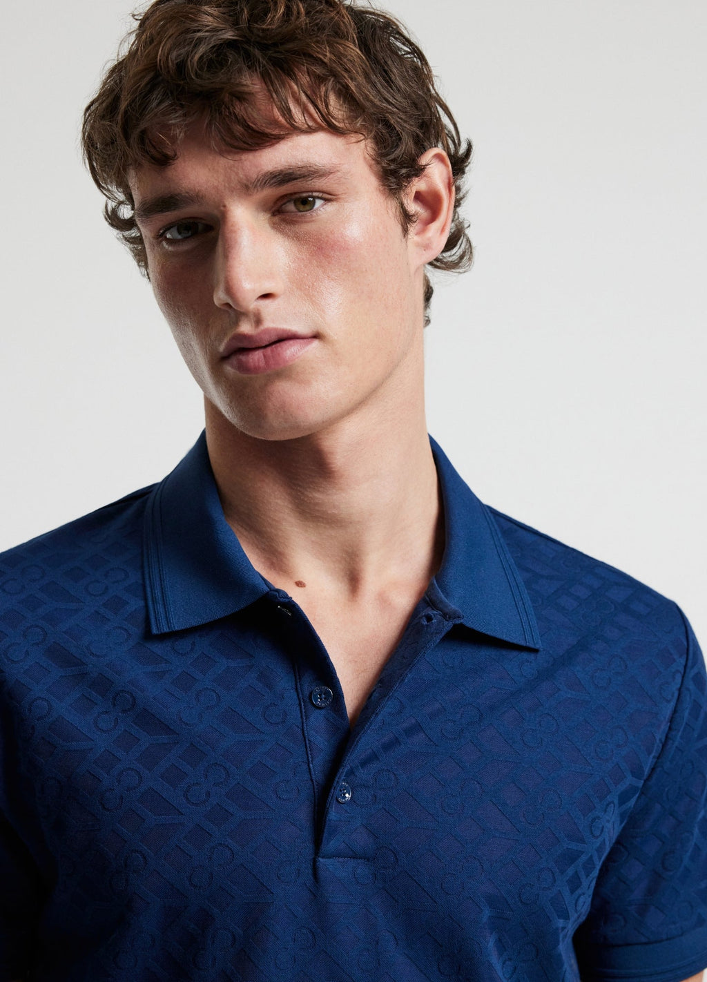 Camisa Polo Monograma Liso - Azul