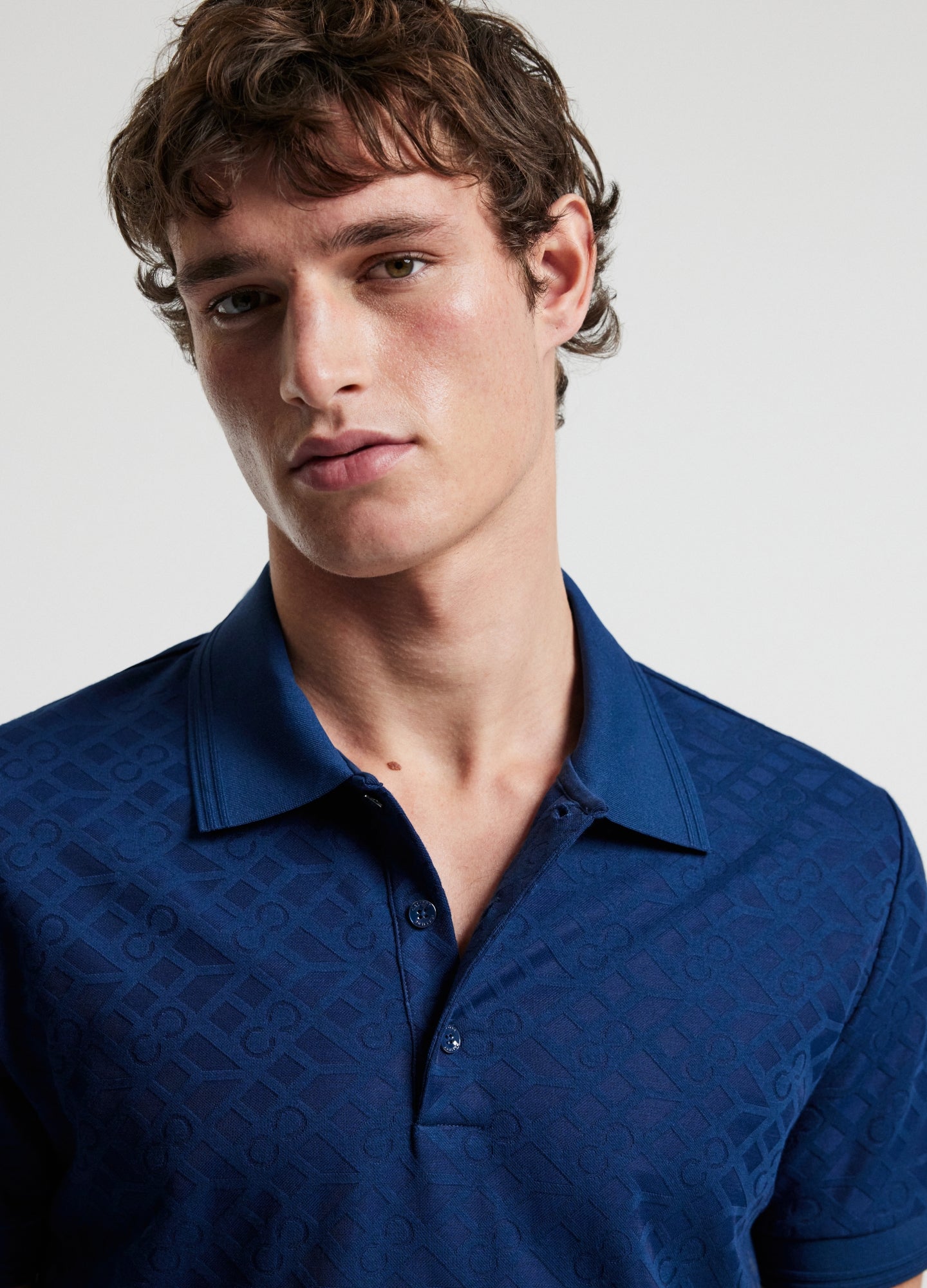 Camisa Polo Monograma Liso - Azul