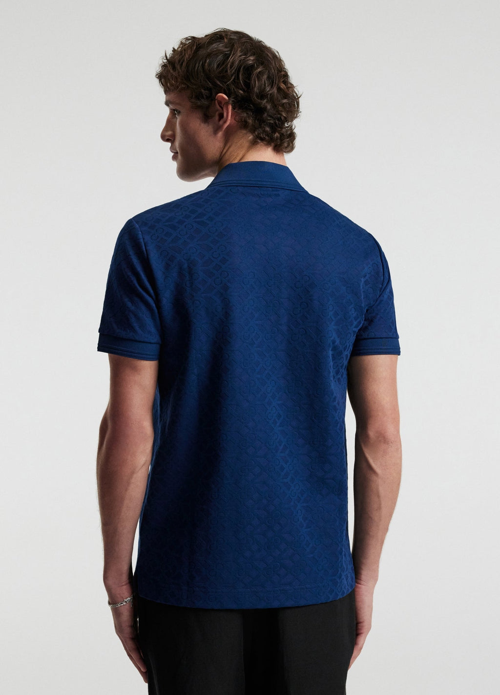 Camisa Polo Monograma Liso - Azul