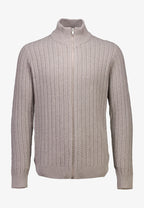 Cardigan Texturizado em Tricô com Gola Alta e Zíper - Bege