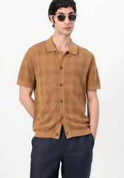 Camisa Gola Polo com Textura em Tricô - Marrom