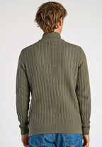 Cardigan Texturizado em Tricô com Gola Alta e Zíper - Verde musgo