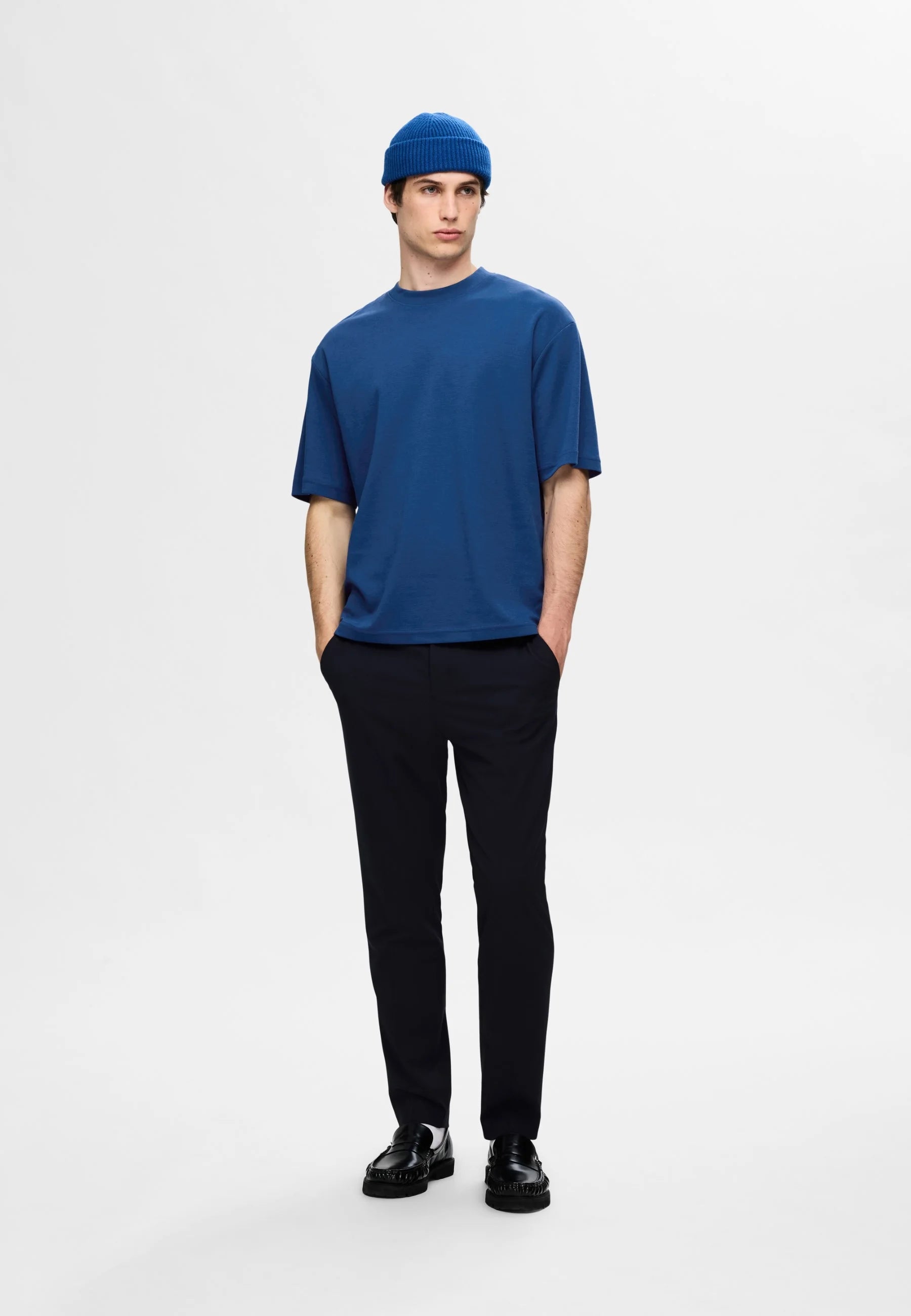Camiseta Básica Masculina Oversized Gola Redonda - Azul escuro