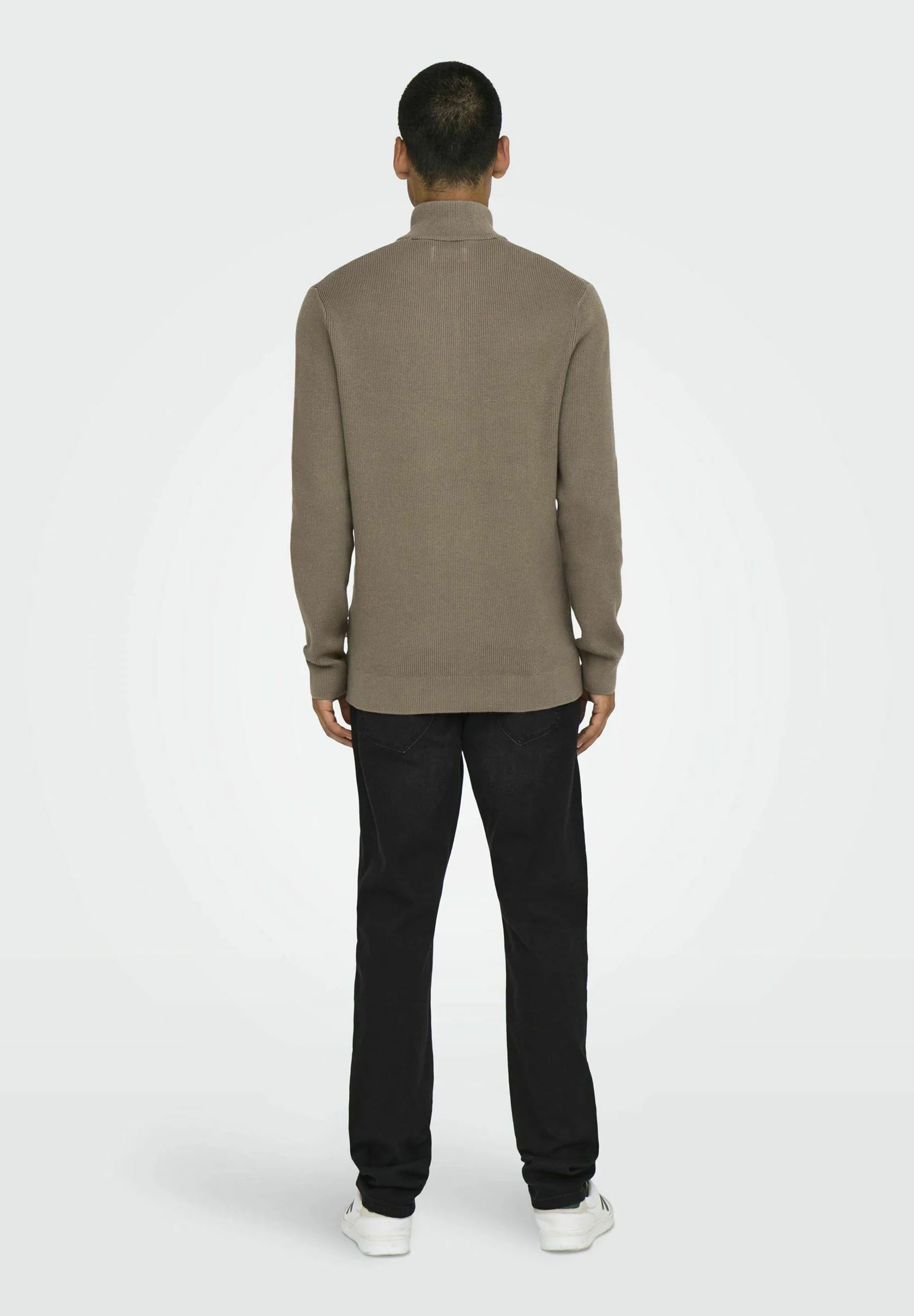 Suéter Comfort Texturizada com Gola Alta e Zíper - Taupe