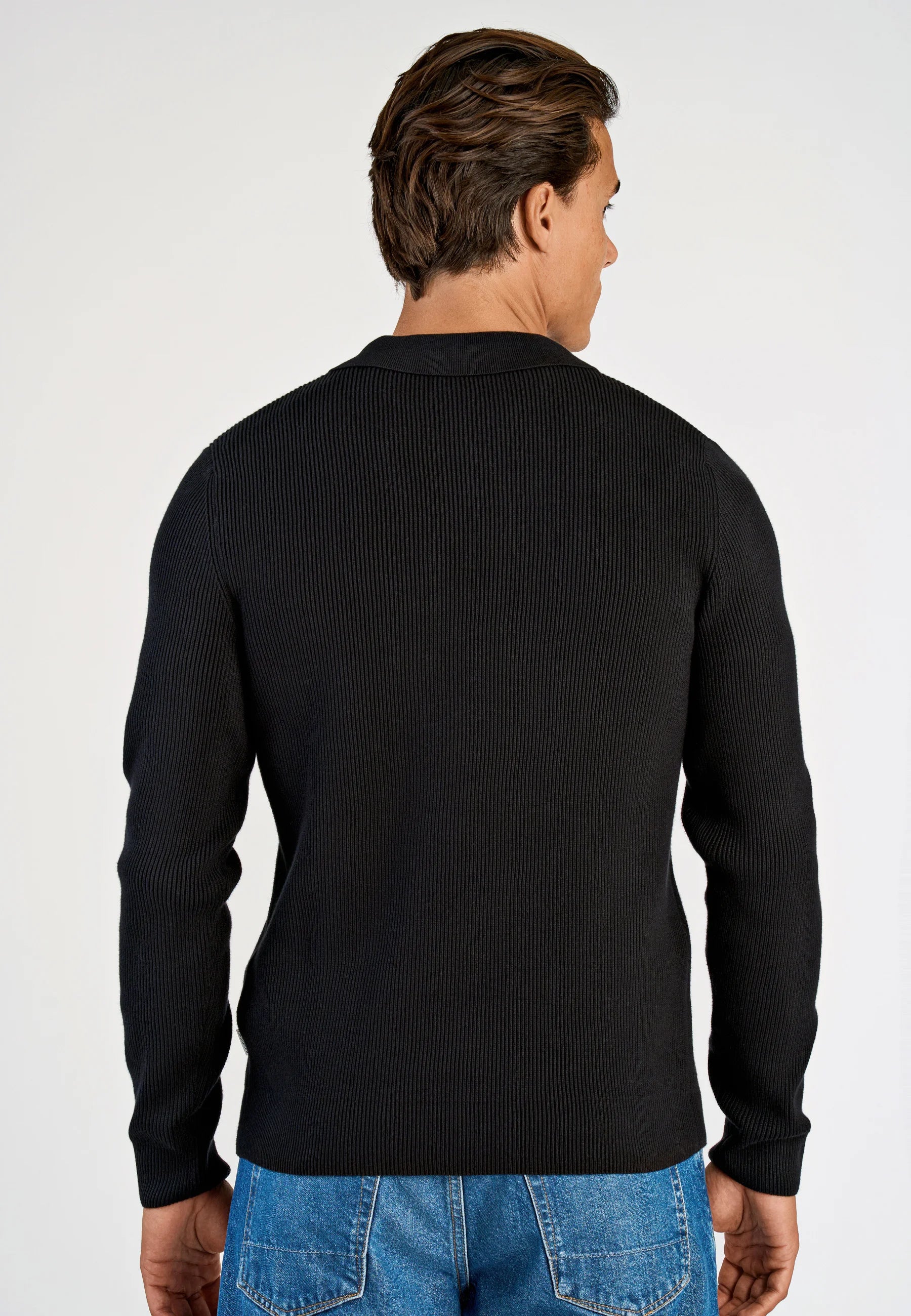 Camiseta Polo Masculina Texturizada Manga Longa - Preto
