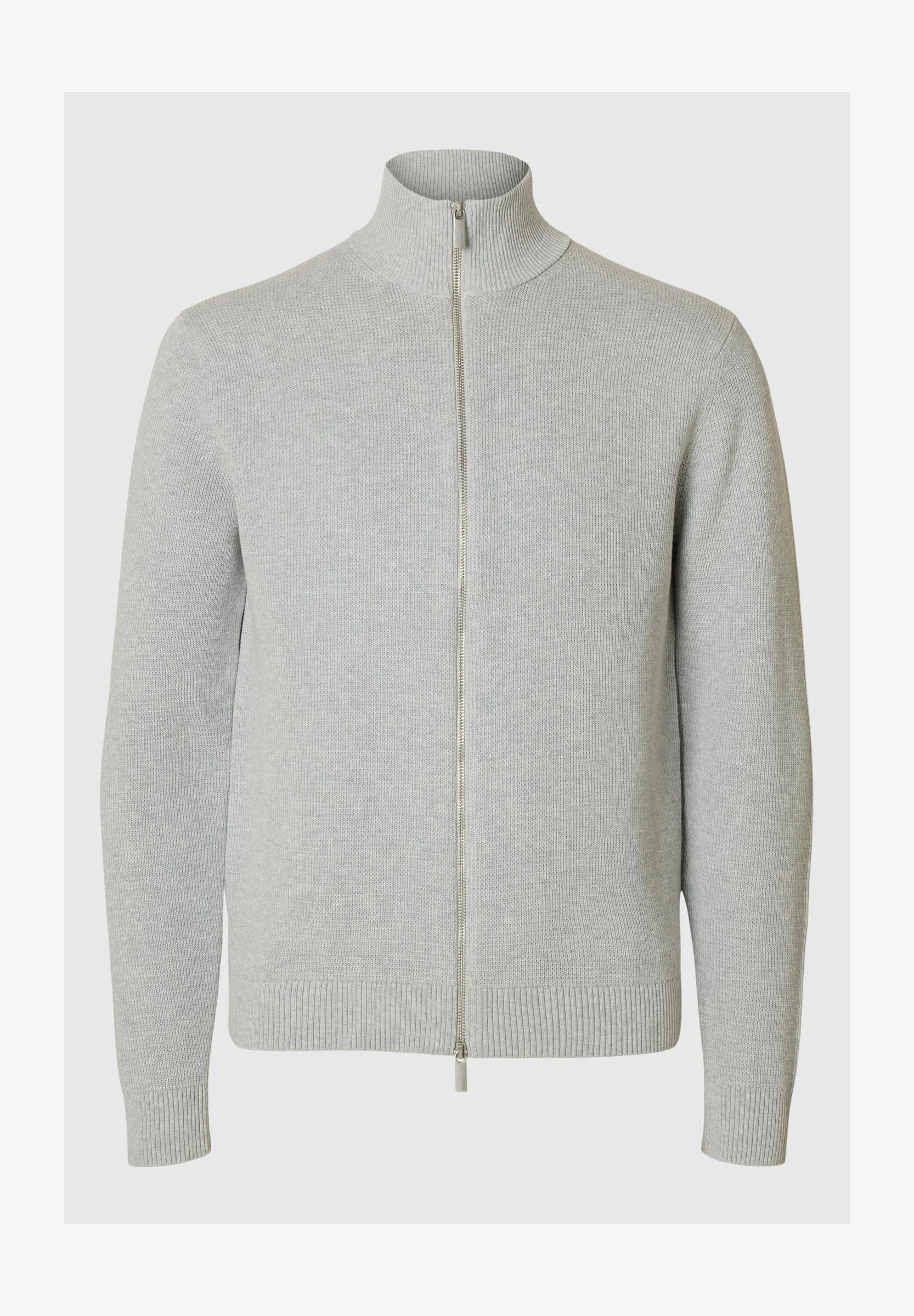 Cardigan Comfort com Gola Alta e Zíper - Cinza