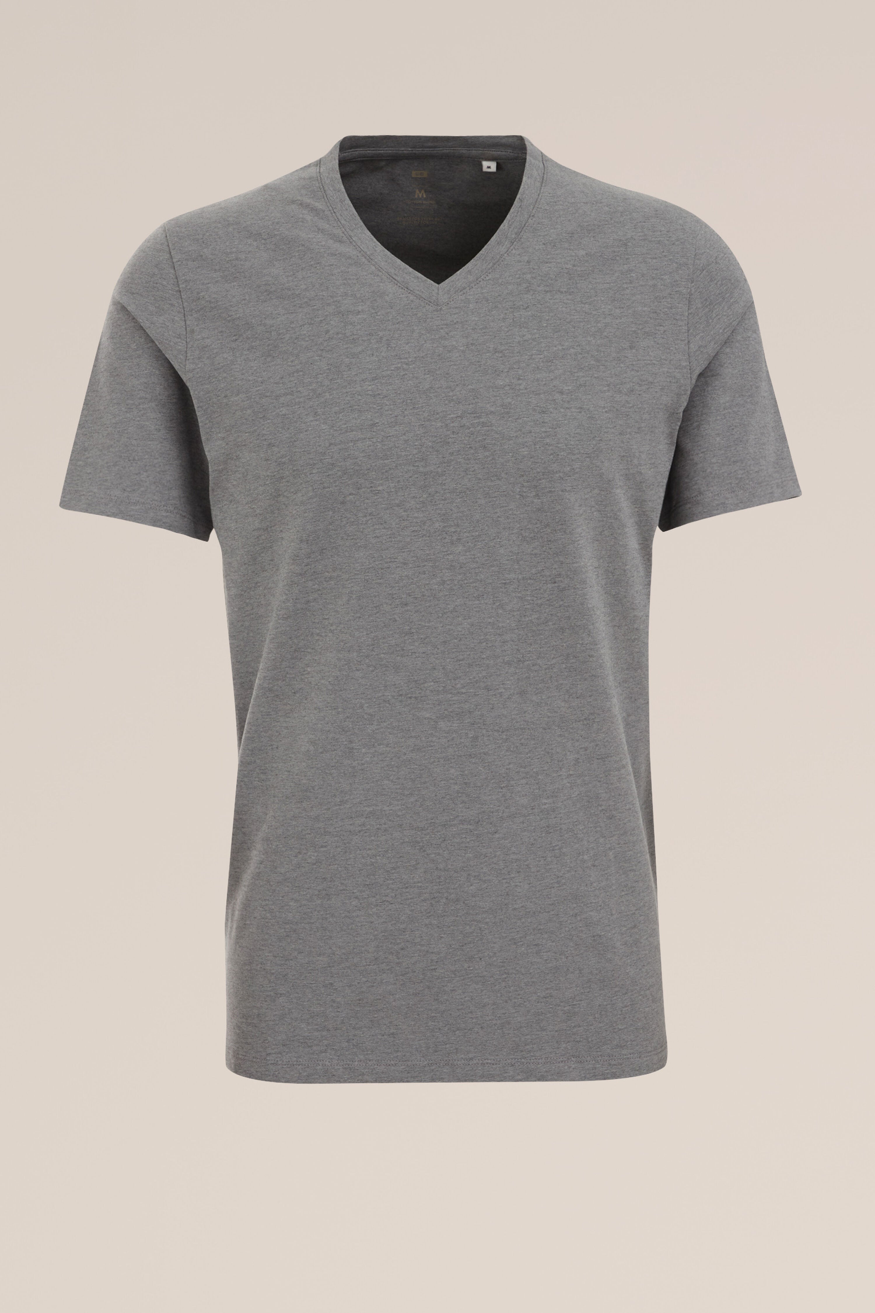 Camiseta Básica de Corte Regular com Gola V - Cinza escuro