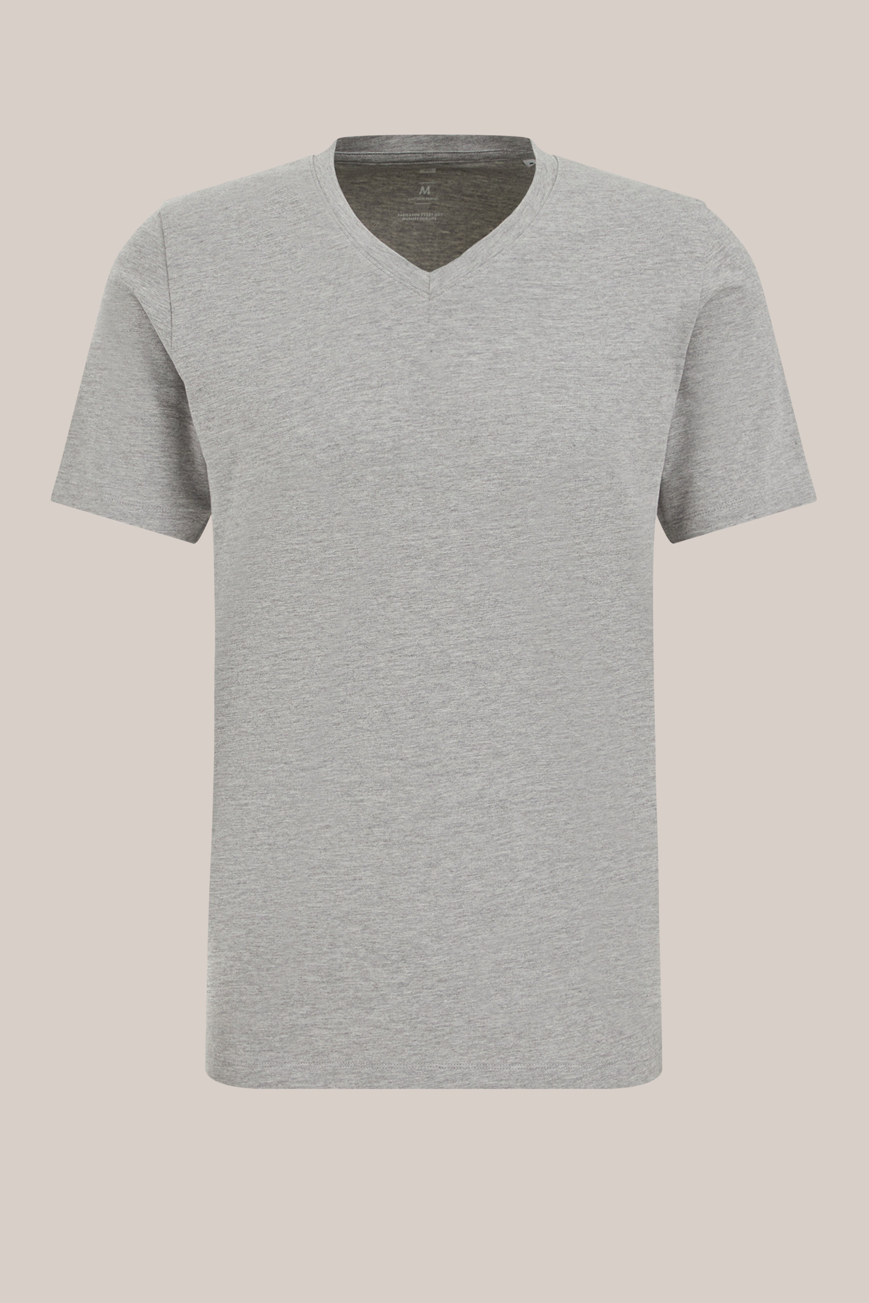 Camiseta Básica de Corte Regular com Gola V - Cinza