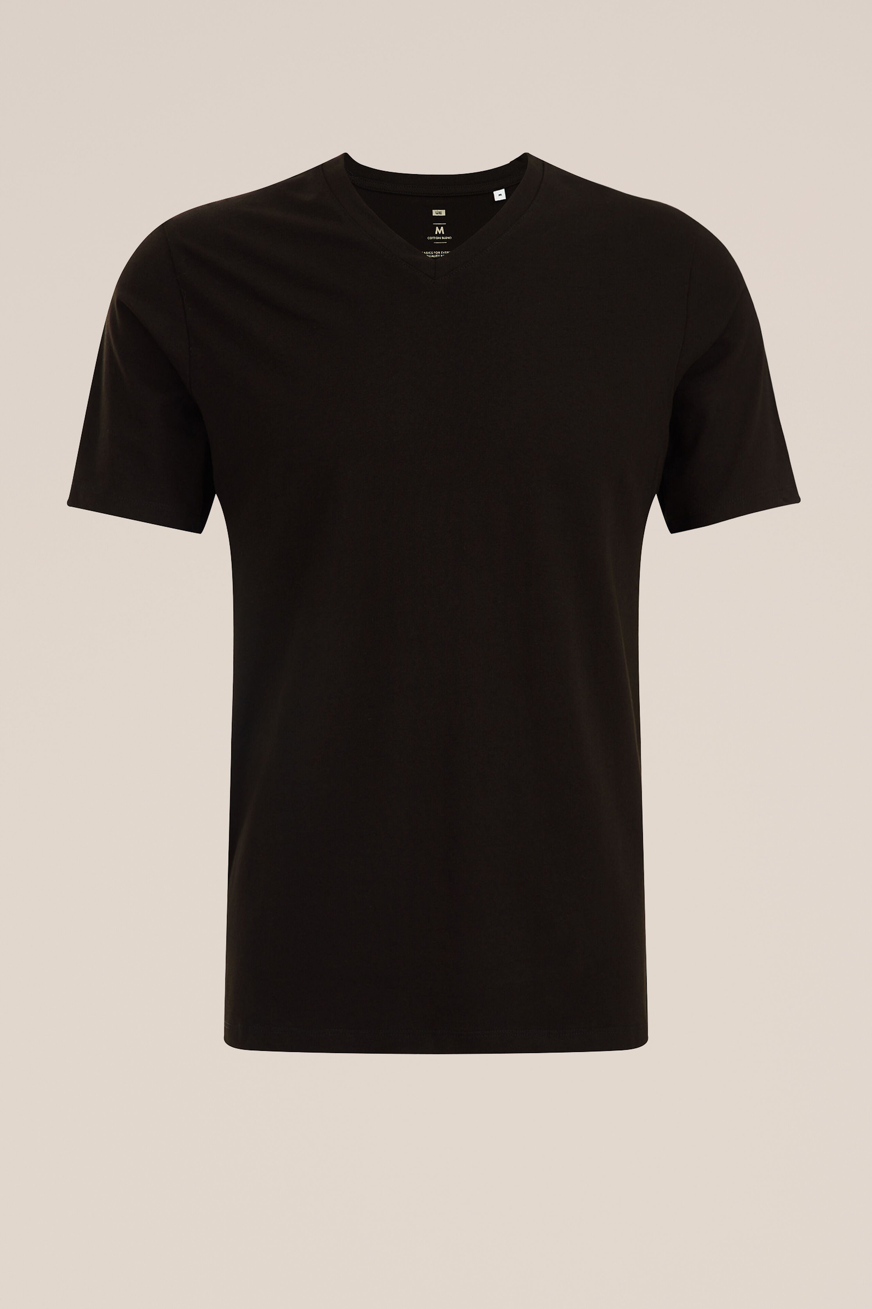 Camiseta Básica de Corte Regular com Gola V - Preto