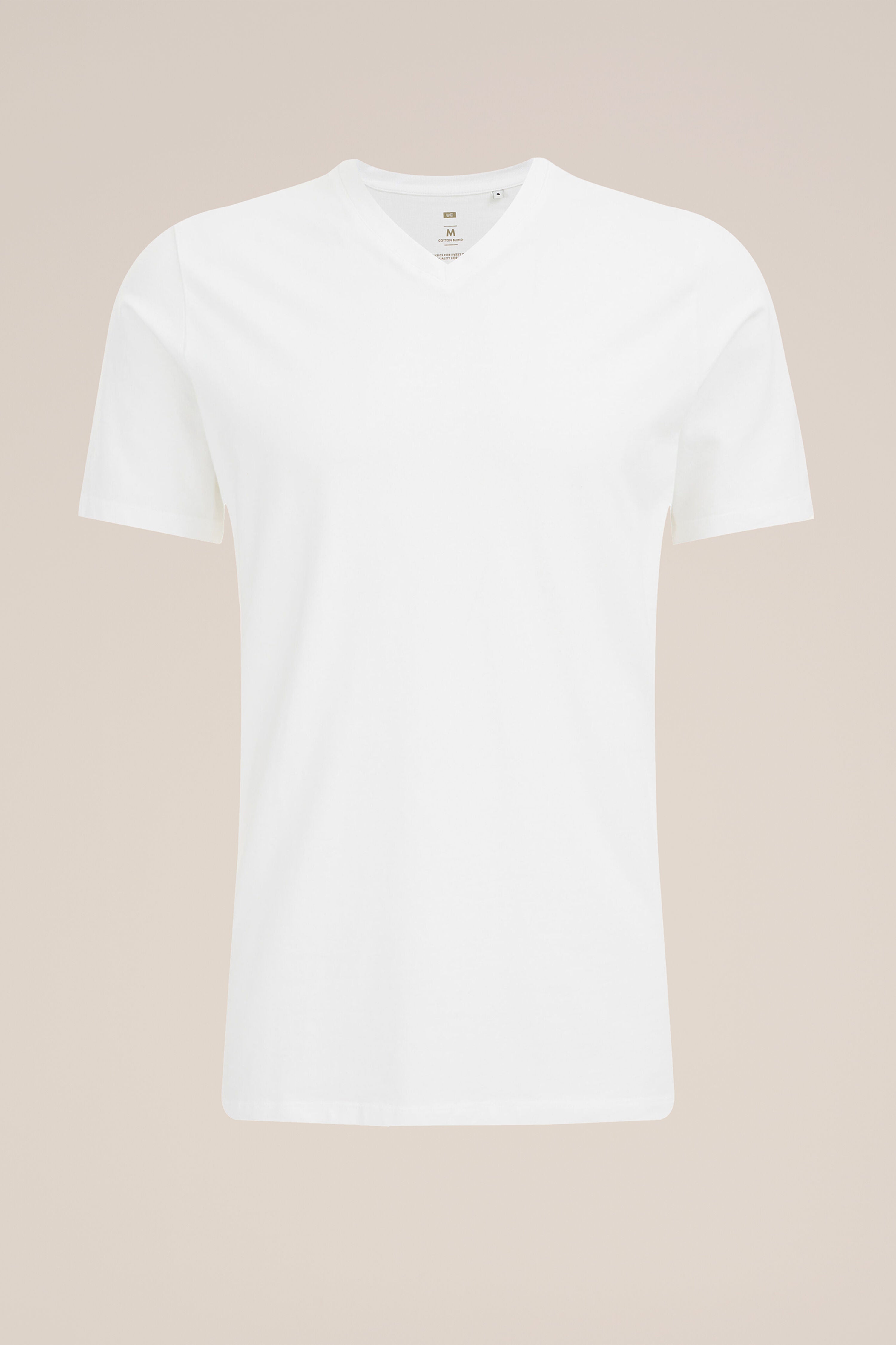 Camiseta Básica de Corte Regular com Gola V - Branco