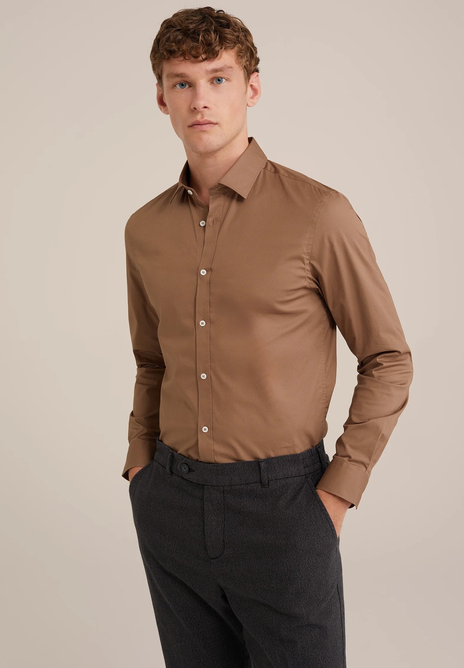 Camisa Social Masculina Alfaiataria Clássica - Marrom