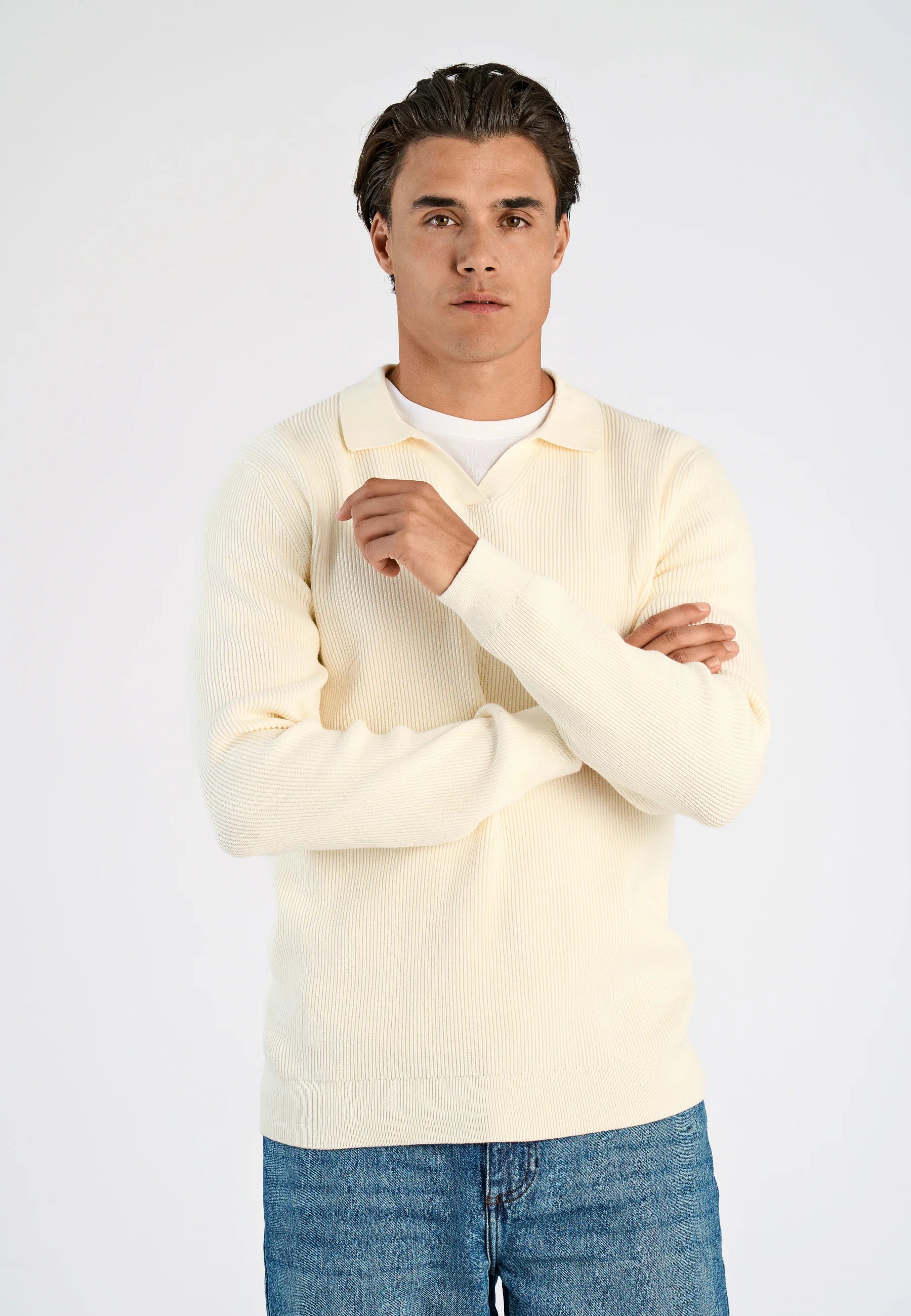 Camiseta Polo Masculina Texturizada Manga Longa - Off white