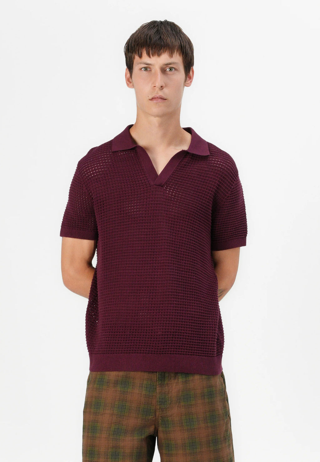 Camisa Gola Polo com Textura em Tricô - Vinho
