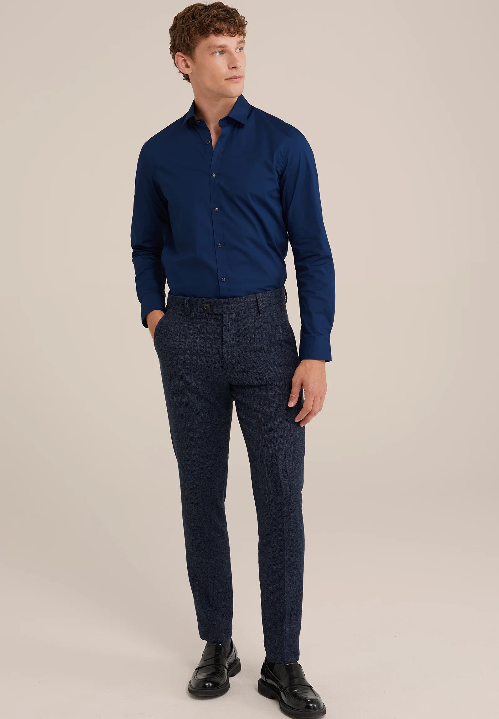 Camisa Social Masculina Alfaiataria Clássica - Azul