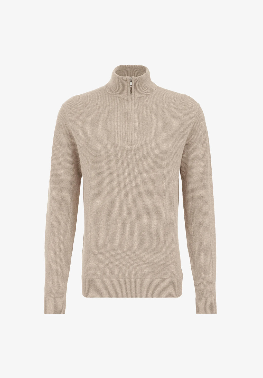 Suéter Masculino em Algodão com Gola Troyer e Zíper - Bege