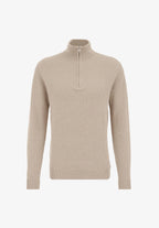 Suéter Masculino em Algodão com Gola Troyer e Zíper - Bege