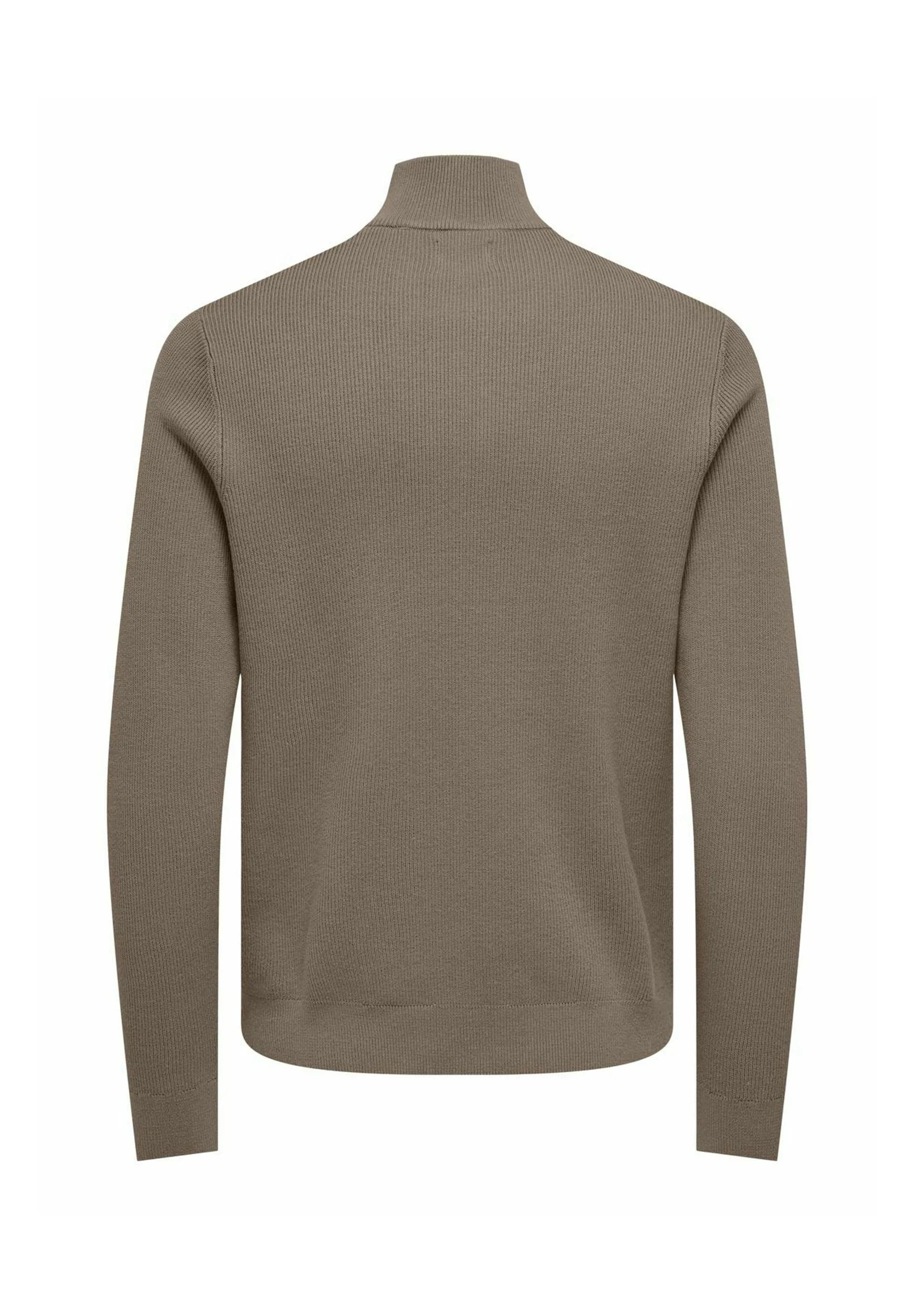 Suéter Comfort Texturizada com Gola Alta e Zíper - Taupe