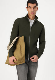 Cardigan Comfort com Gola Alta e Zíper - Verde Militar