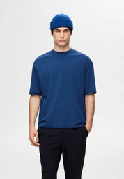 Camiseta Básica Masculina Oversized Gola Redonda - Azul escuro