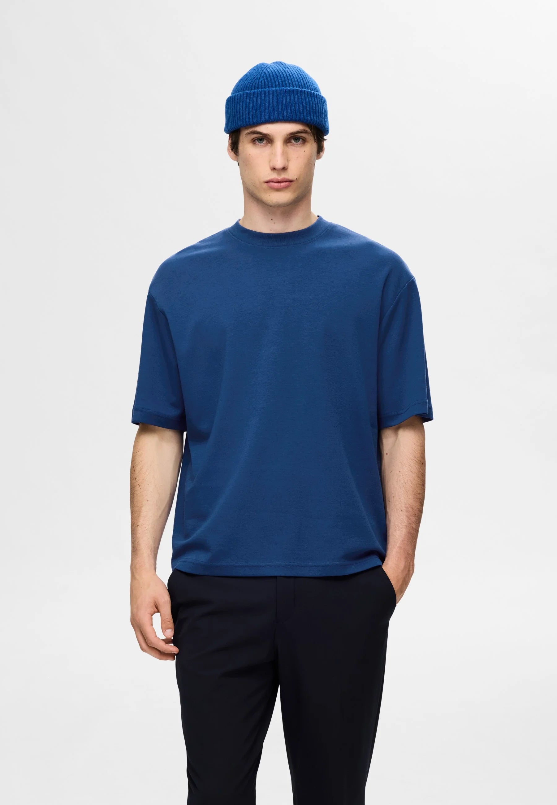 Camiseta Básica Masculina Oversized Gola Redonda - Azul escuro