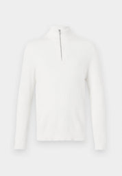 Suéter Comfort Texturizada com Gola Alta e Zíper - Branco