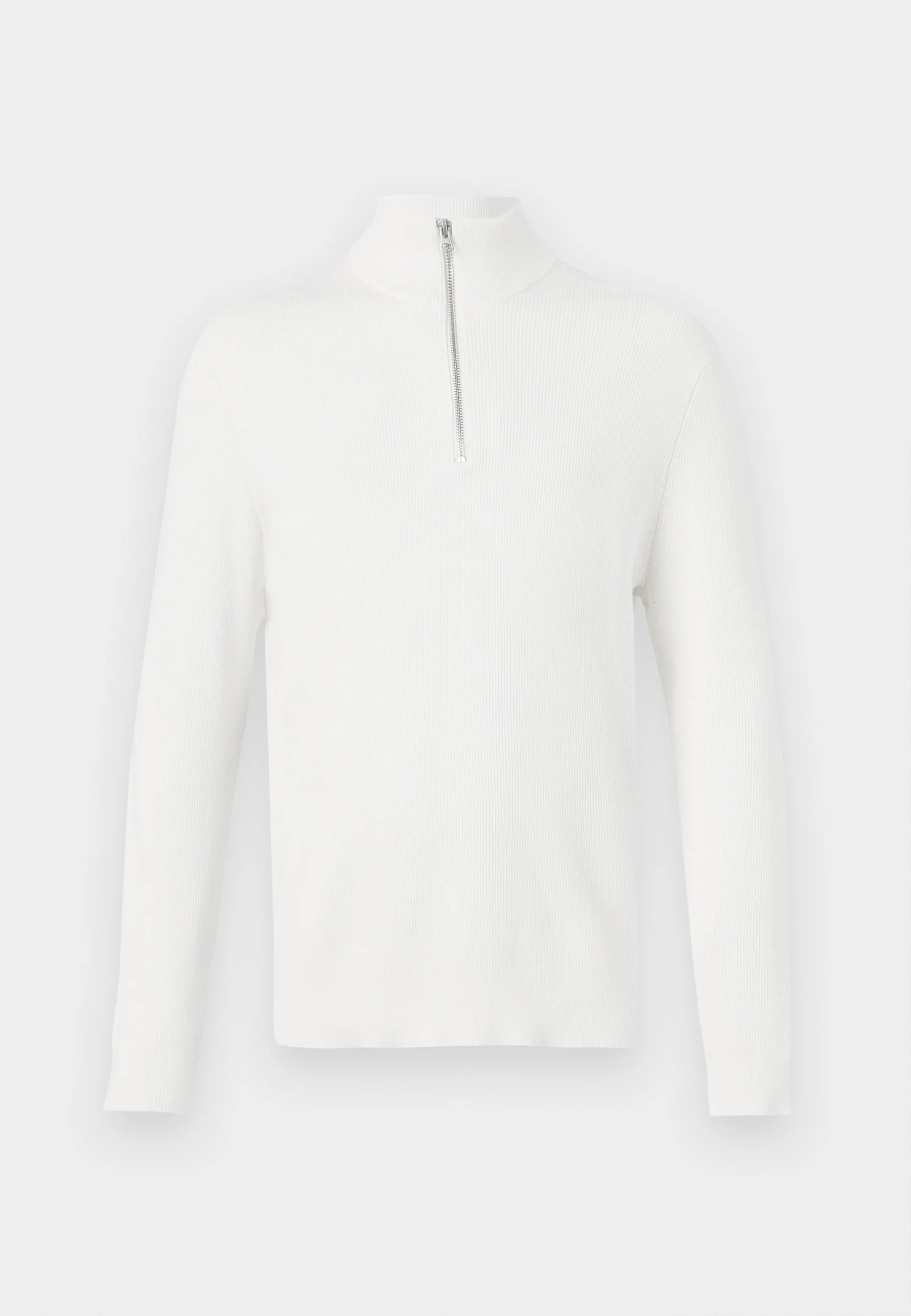 Suéter Comfort Texturizada com Gola Alta e Zíper - Branco