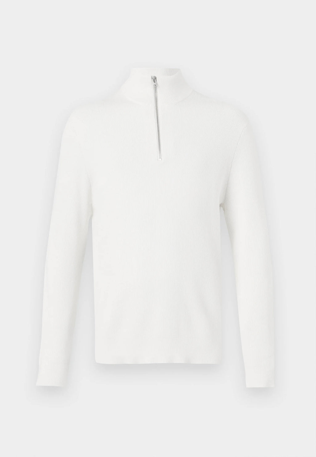 Suéter Comfort Texturizada com Gola Alta e Zíper - Branco