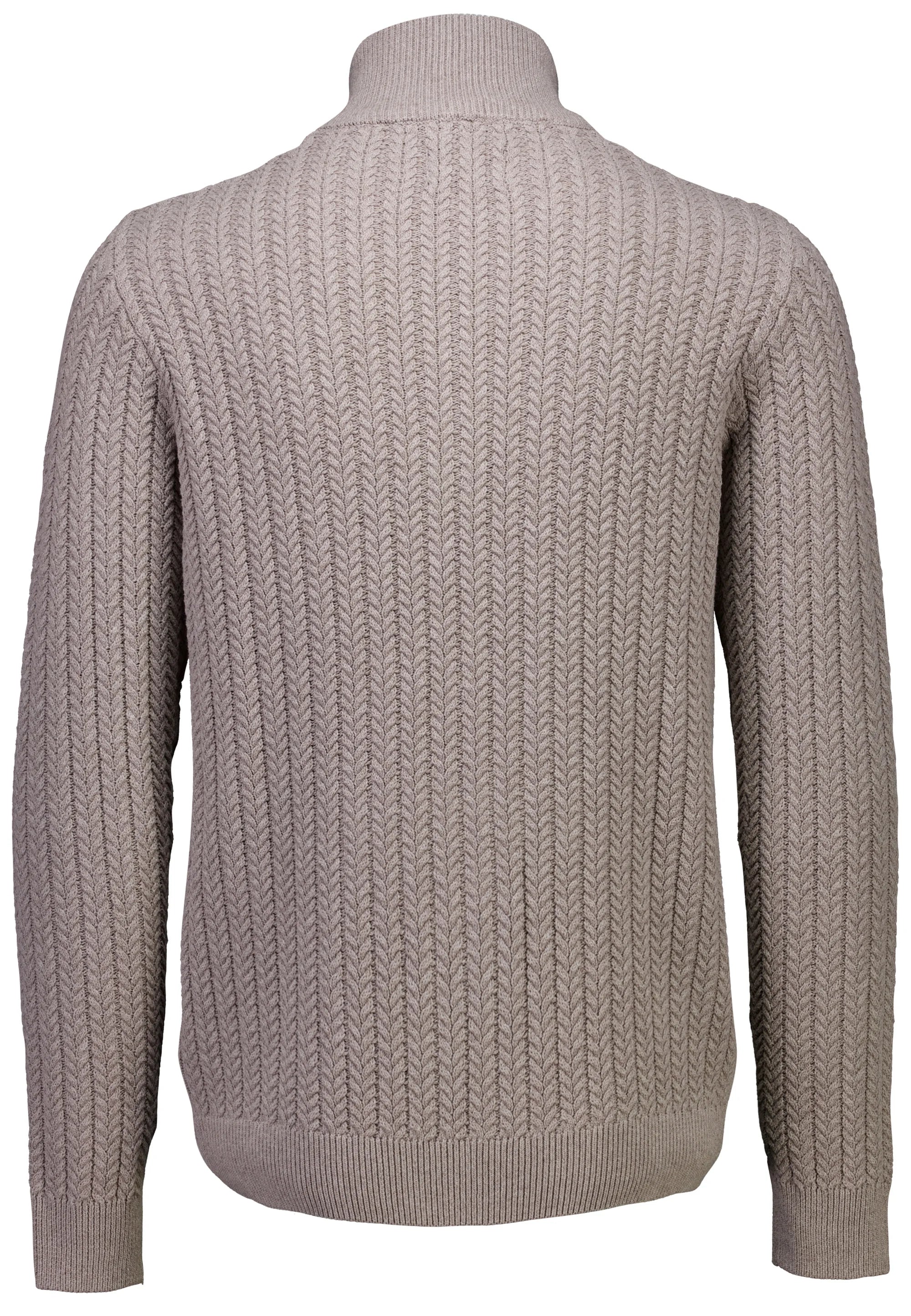 Cardigan Texturizado em Tricô com Gola Alta e Zíper - Bege