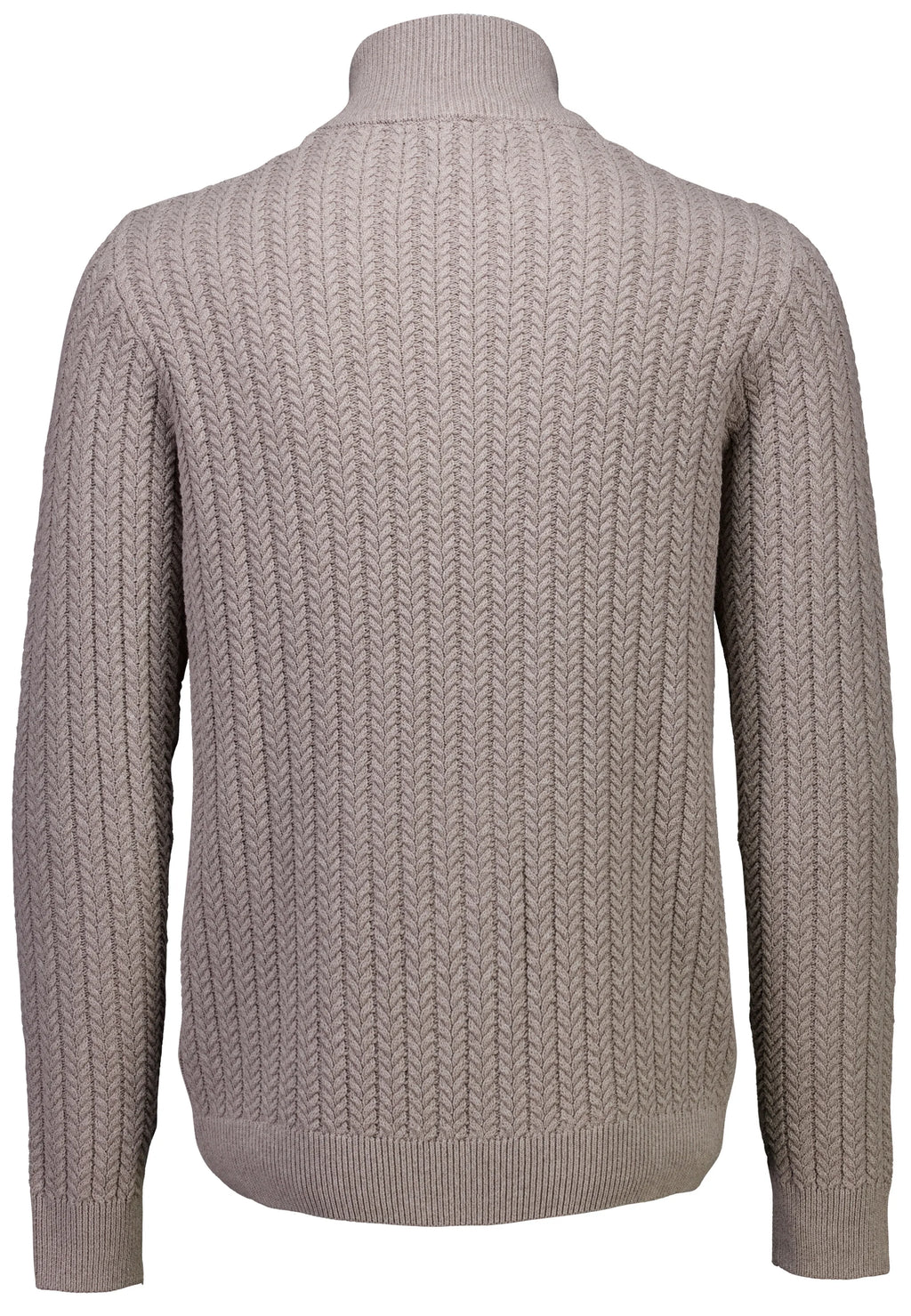 Cardigan Texturizado em Tricô com Gola Alta e Zíper - Bege