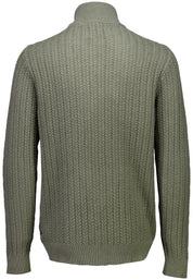 Cardigan Texturizado em Tricô com Gola Alta e Zíper - Verde musgo