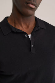 Camisa Polo de Malha Fina Manga Longa - Preto
