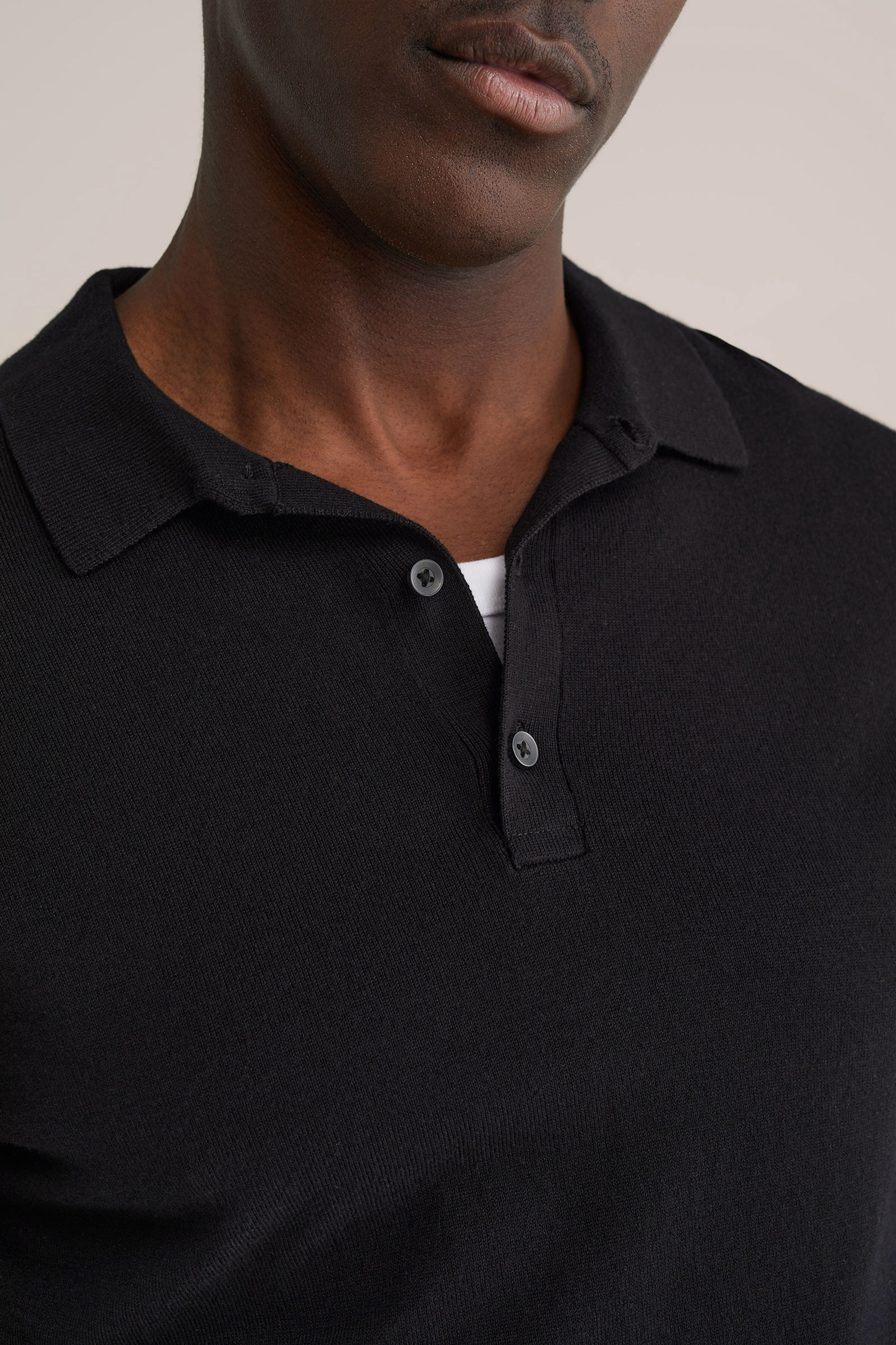 Camisa Polo de Malha Fina Manga Longa - Preto