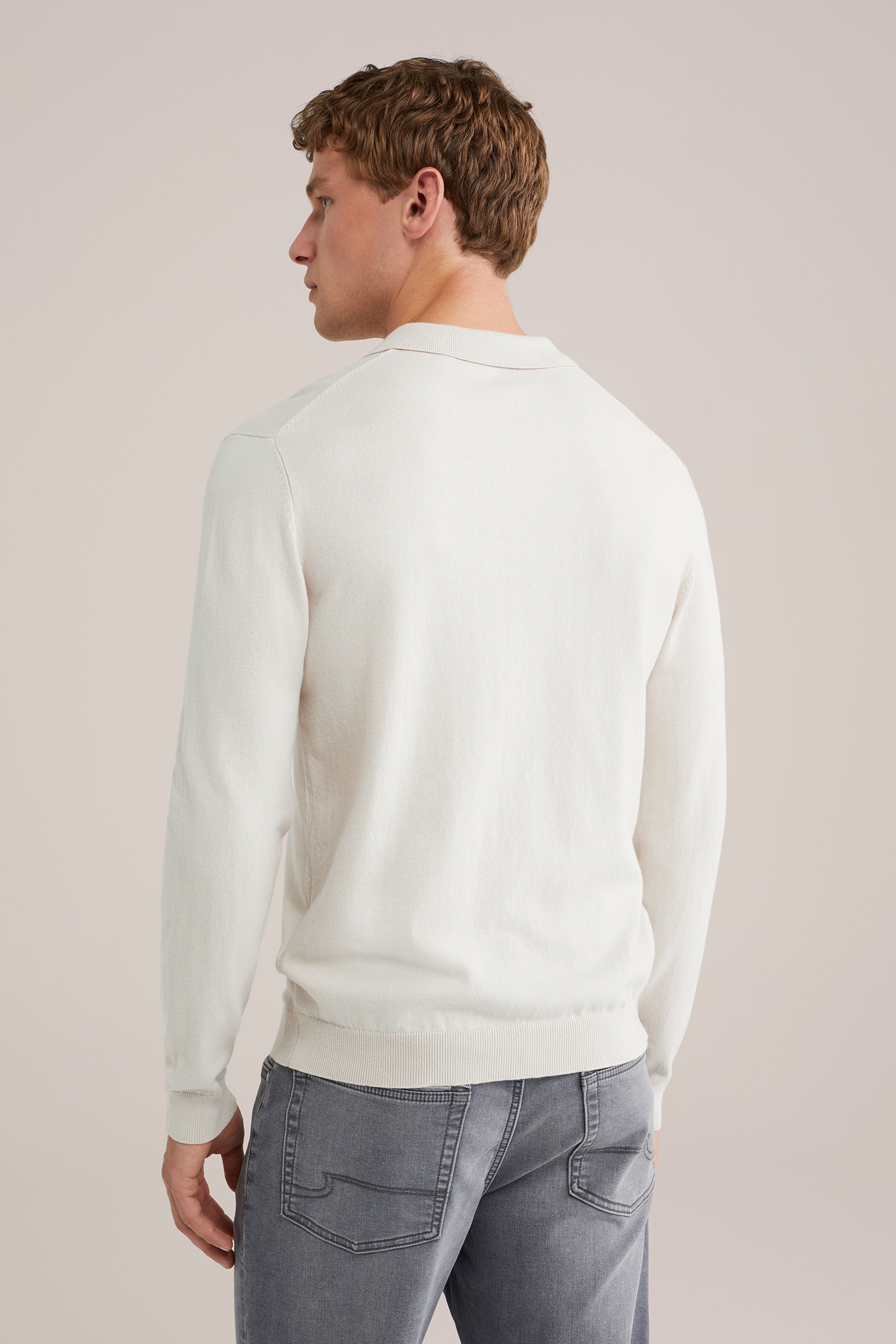 Camisa Polo de Malha Fina Manga Longa - Off white