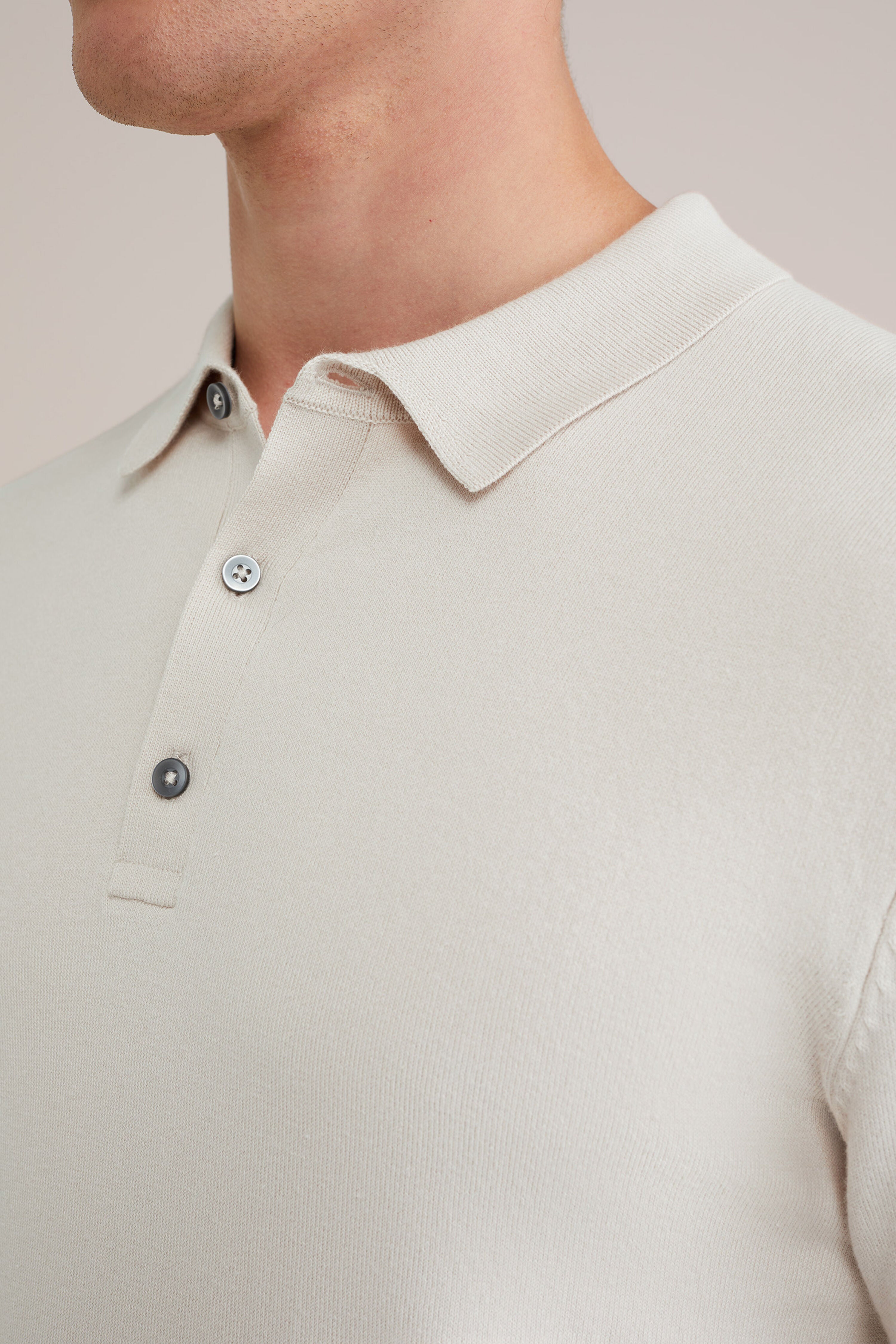 Camisa Polo de Malha Fina Manga Longa - Off white
