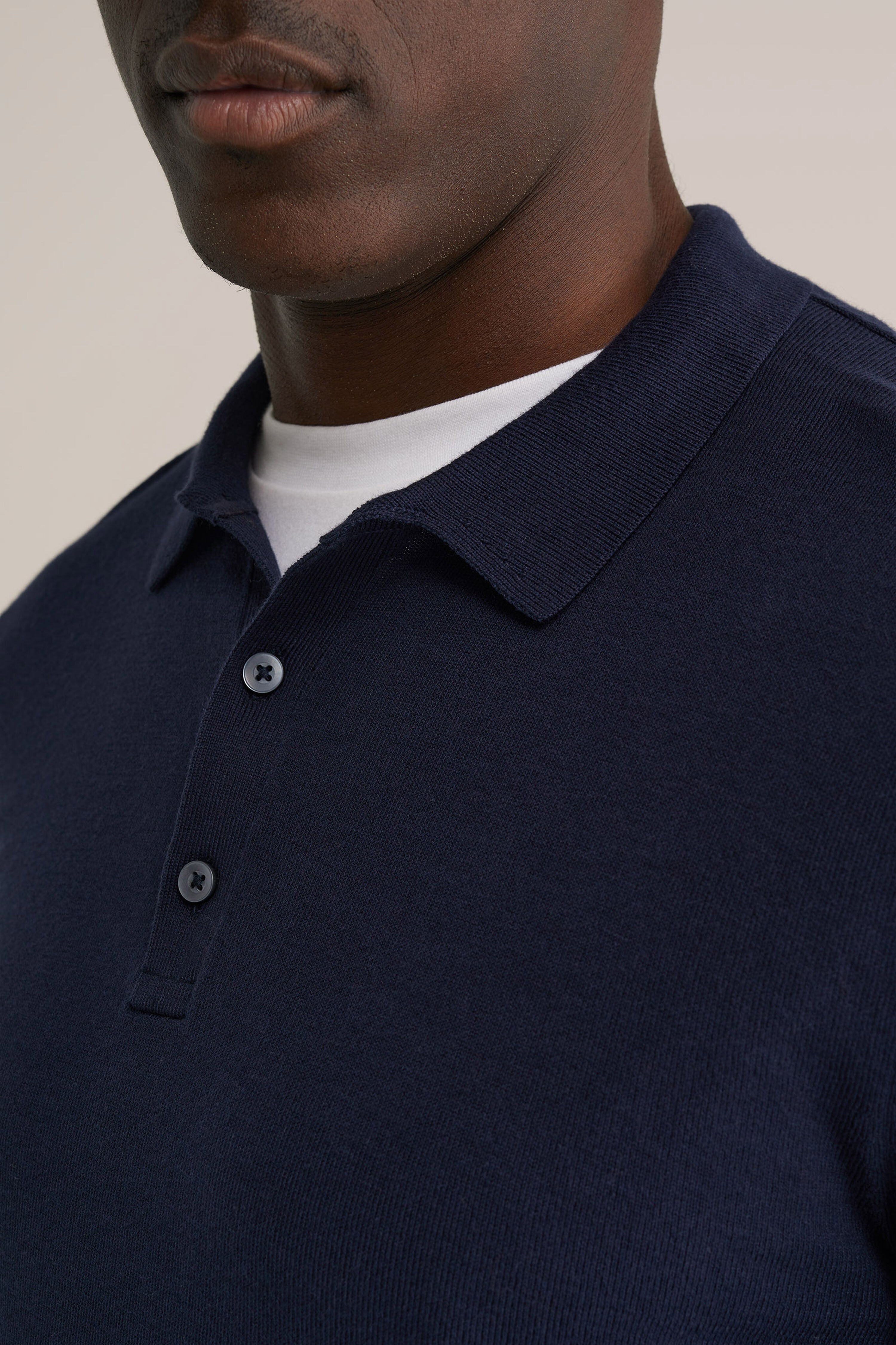 Camisa Polo de Malha Fina Manga Longa - Azul marinho