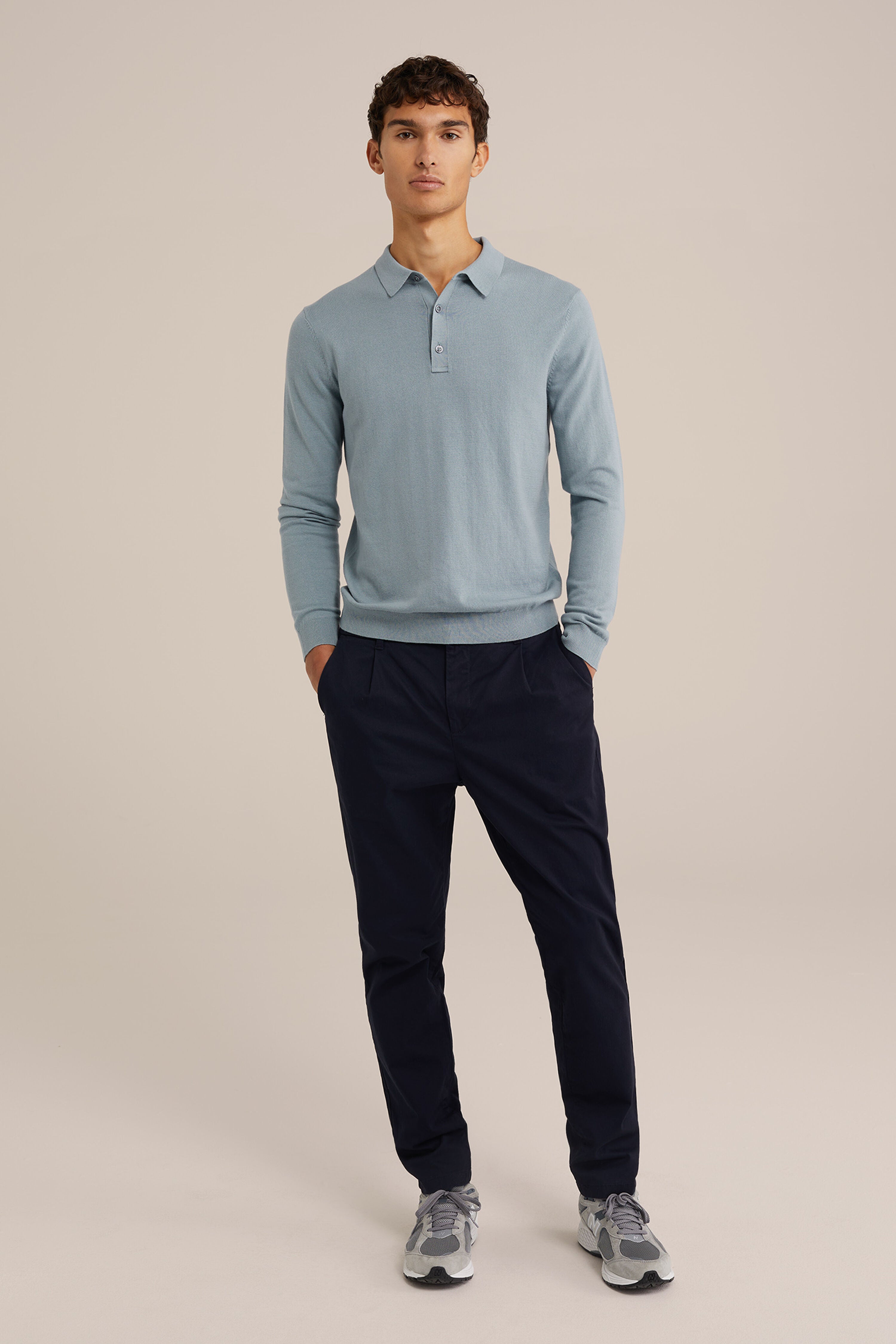 Camisa Polo de Malha Fina Manga Longa - Azul claro