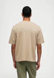 Camiseta Básica Masculina Oversized Gola Redonda - Bege