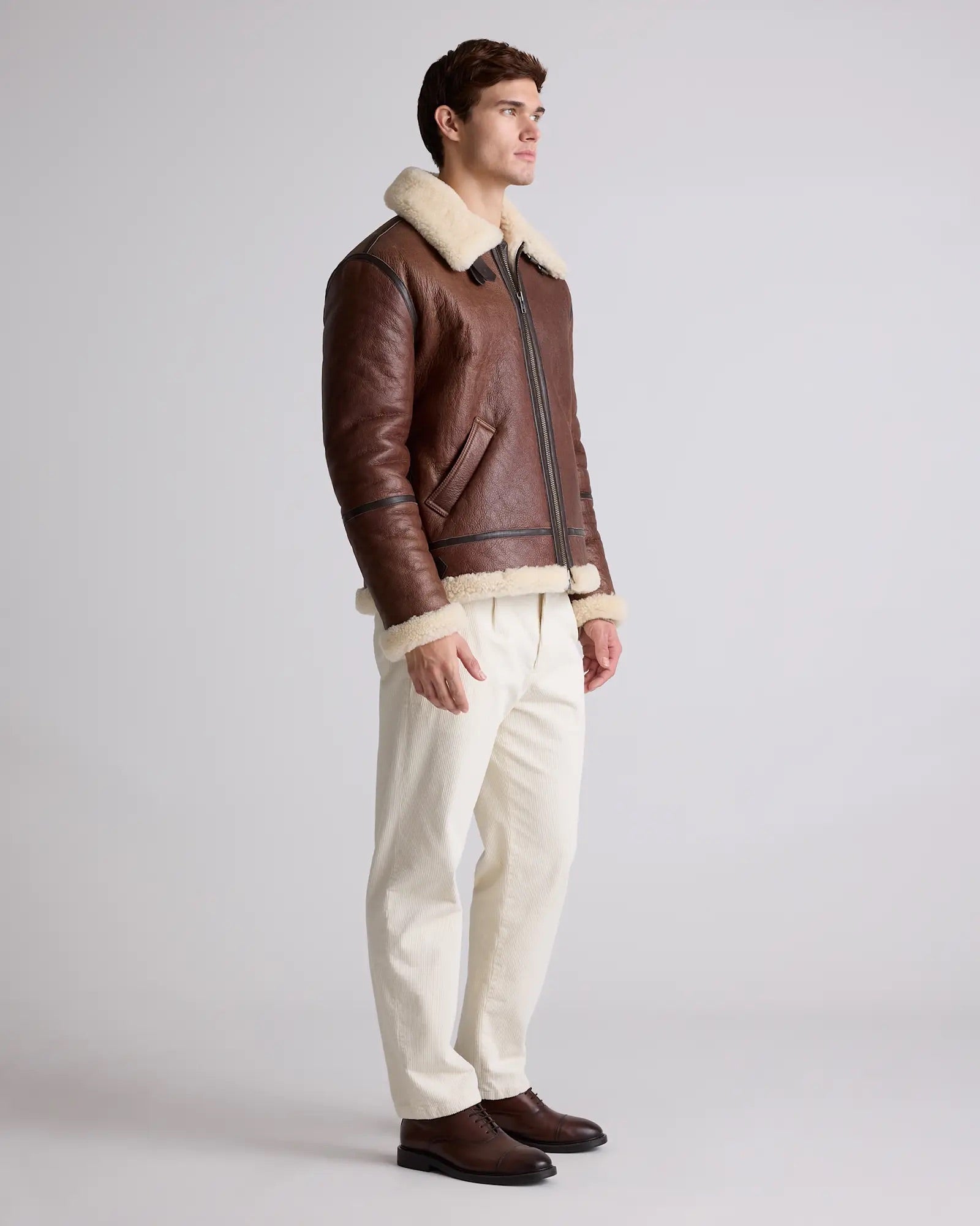 Jaqueta Bomber Masculina em Shearling 100% Natural - Marrom