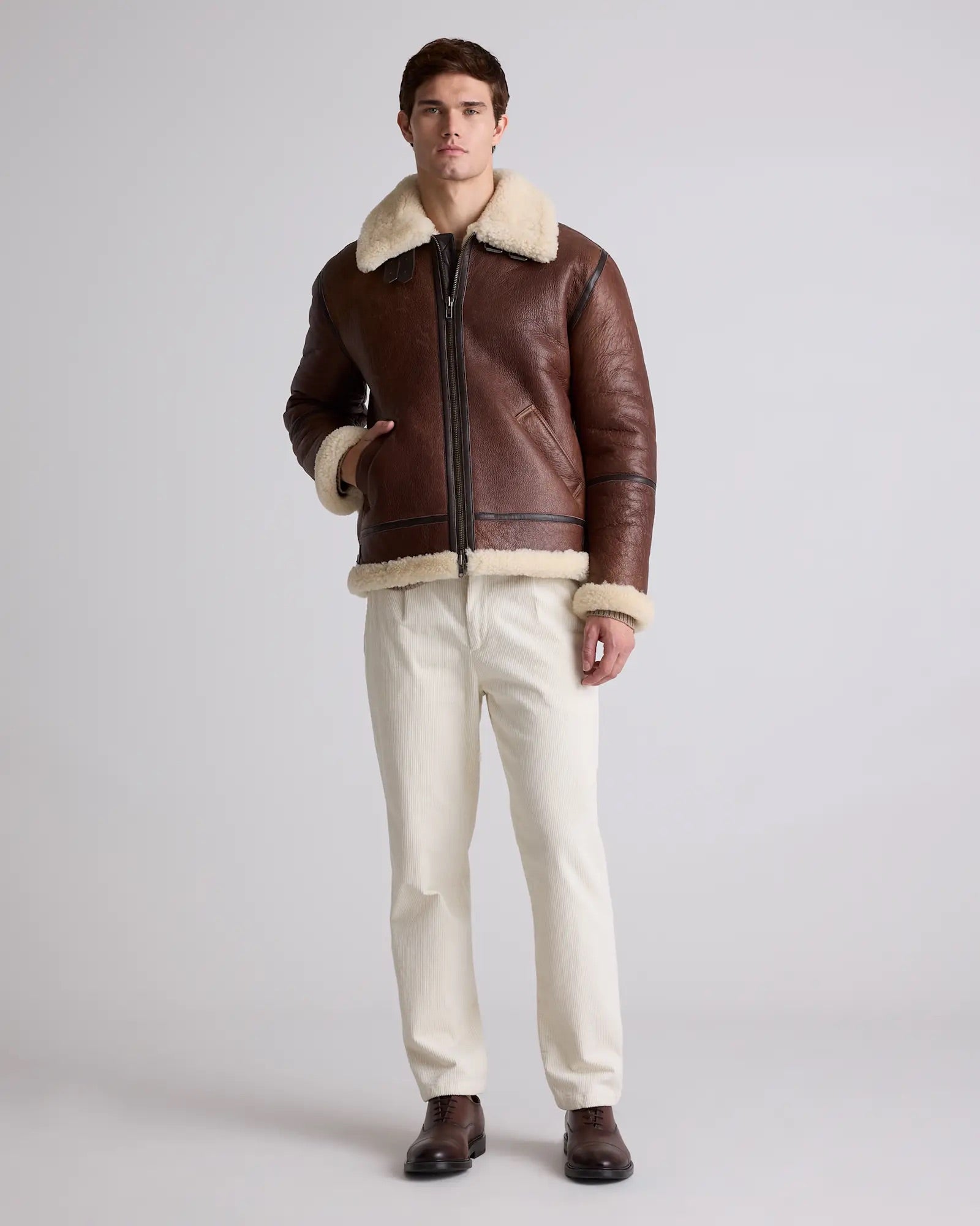Jaqueta Bomber Masculina em Shearling 100% Natural - Marrom