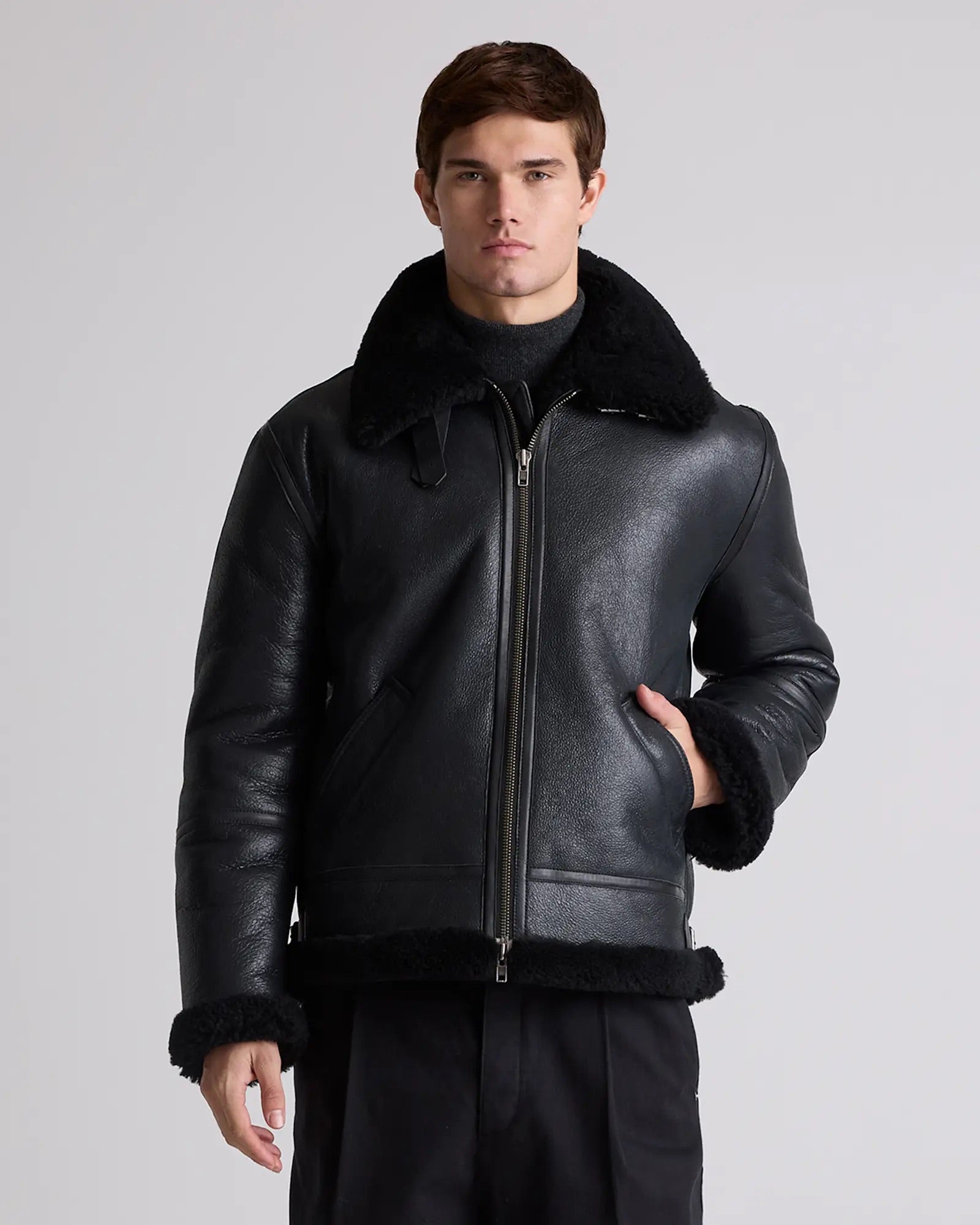 Jaqueta Bomber Masculina em Shearling 100% Natural - Preto